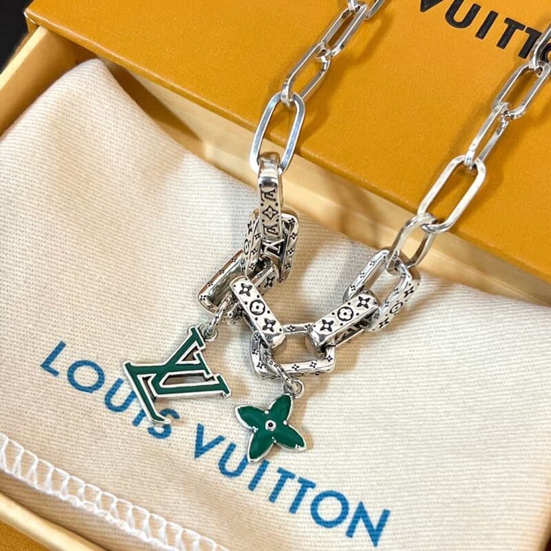 Louis Vuitton 路易威登绿色中古系列哑铃四叶草项链 手链 - Image 15