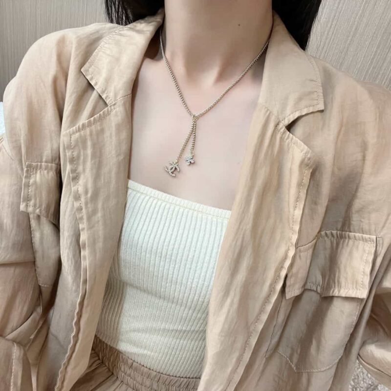 ☑️CHANEL香奈儿双c菱形满钻流苏项链 - Image 5