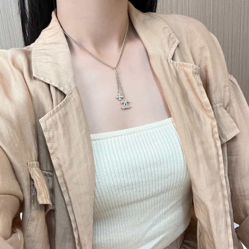 ☑️CHANEL香奈儿双c菱形满钻流苏项链 - Image 7