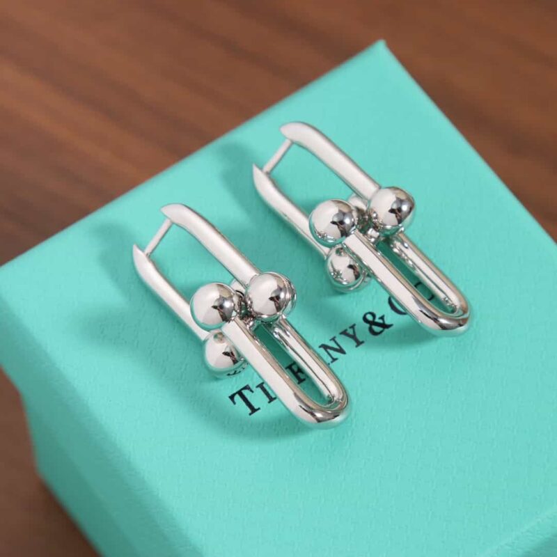 ☑️TIFFANY&Co.蒂芙尼Tiffany HardWear 系列双环马蹄扣耳钉耳环 - Image 9