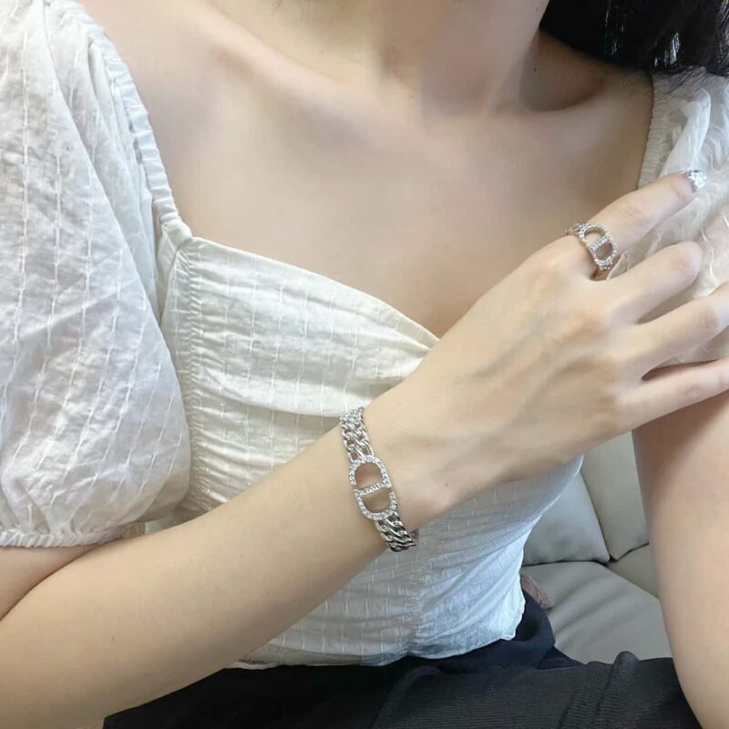 ☑️DIOR迪奥银色CD满钻开口手镯 戒指 - Image 7