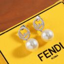 FENDI芬迪满钻镂空双F珍珠耳钉耳环