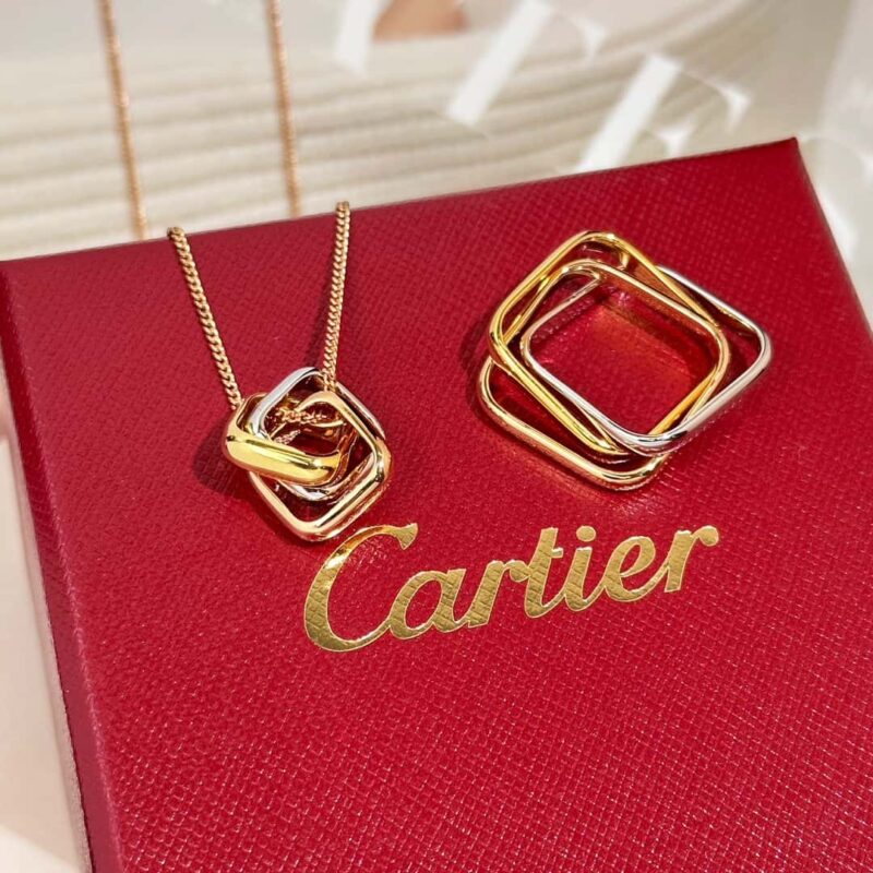 新品新版☀原单高版本 ☀卡地亚Cartier TRINITY枕形三色环项链 戒指 ☀ - Image 14
