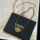 ☑️CHANEL双C八边形黑皮绳项链
