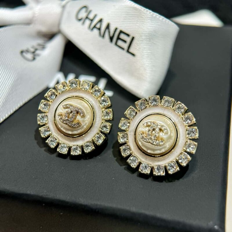 ☑️CHANELC1双C满钻珍珠耳环耳钉 - Image 6