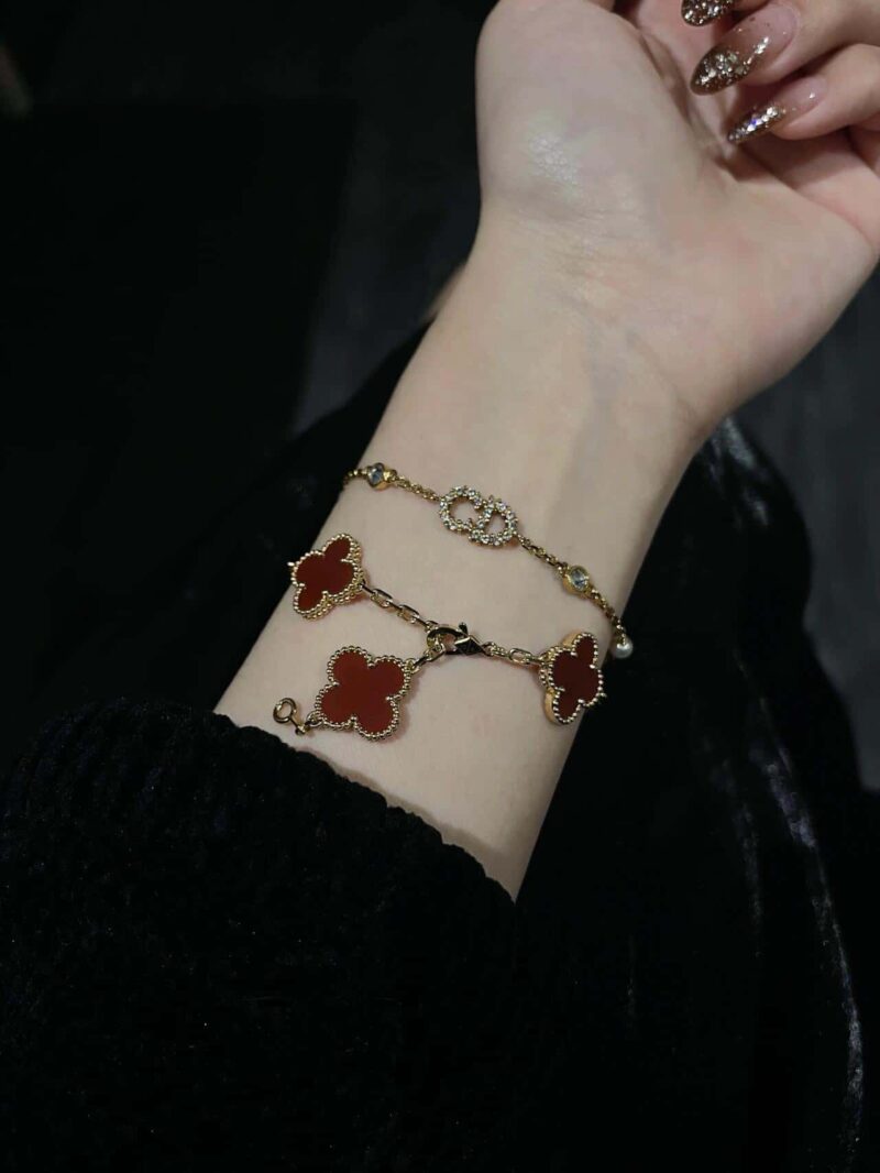 CNC版本 ☀️Van Cleef &Arpels 梵克雅宝红玛瑙四叶草五花手链 ☀ - Image 15