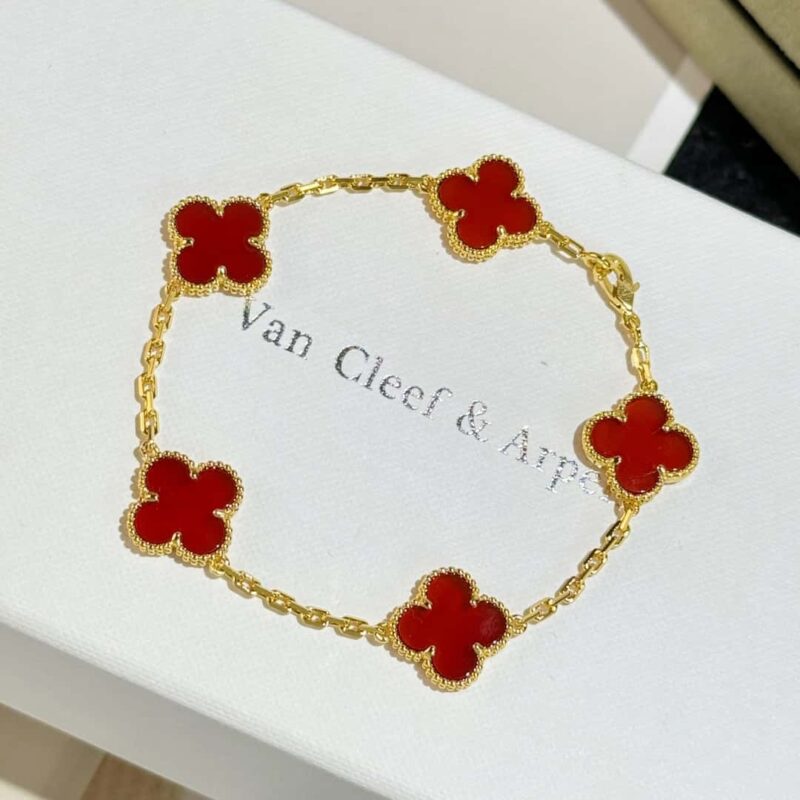 CNC版本 ☀️Van Cleef &Arpels 梵克雅宝红玛瑙四叶草五花手链 ☀ - Image 25