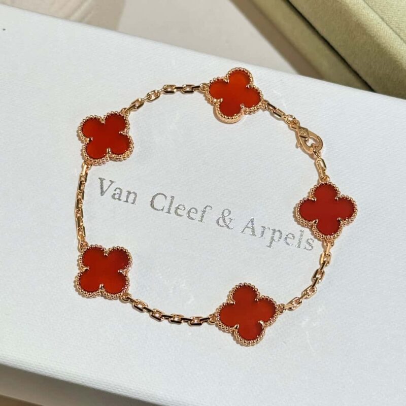 CNC版本 ☀️Van Cleef &Arpels 梵克雅宝红玛瑙四叶草五花手链 ☀ - Image 26