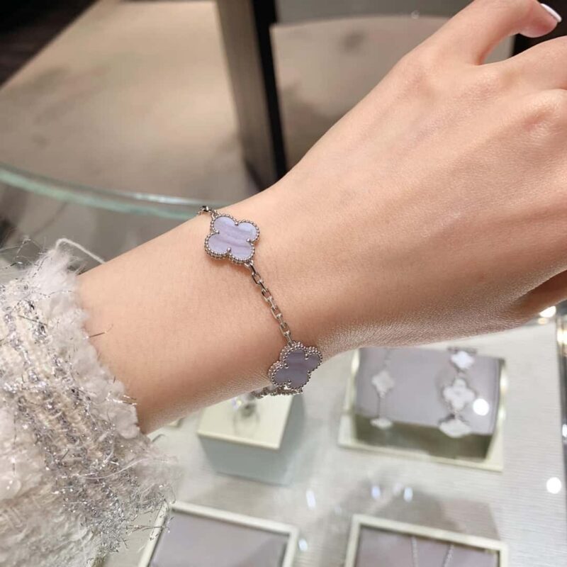 CNC版本 ☀️Van Cleef &Arpels 梵克雅宝间钻紫玉髓四叶草五花手链 ☀ - Image 5