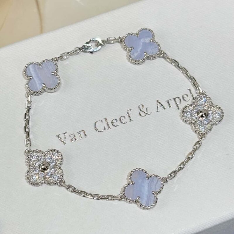 CNC版本 ☀️Van Cleef &Arpels 梵克雅宝间钻紫玉髓四叶草五花手链 ☀ - Image 25