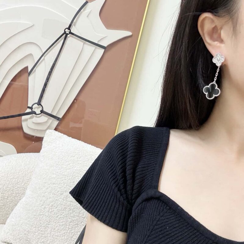 CNC版本 ☀️Van Cleef &Arpels 梵克雅宝黑玛瑙四叶草耳拍耳环耳钉 ☀ - Image 7