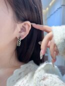 ☀️☑️ 香奈儿c1双c半圆黑皮绳耳钉耳环 ☀️